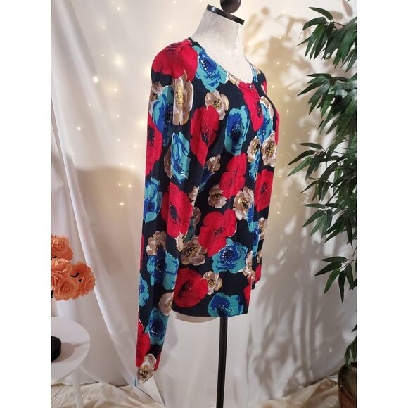 Charter Club Floral Button Cardigan Sweater Size XL Lightweight Multicolor Layer - Picture 4 of 8
